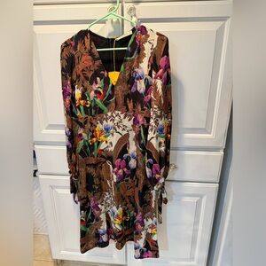 Etro Purple and Green V-Neck Bishop Sleeve Sundress 38 NWT